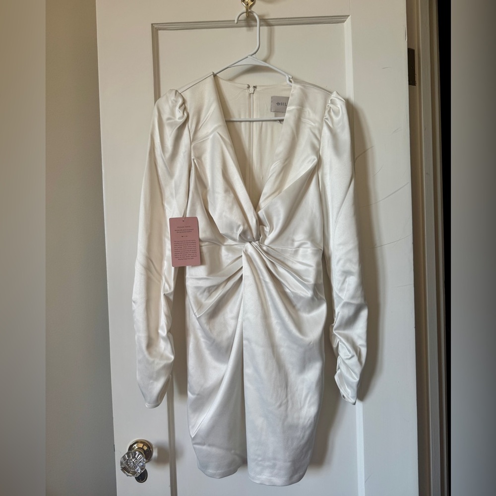 NEW with Tags BHLDN Maya Long-Sleeve Twist Satin Mini Dress